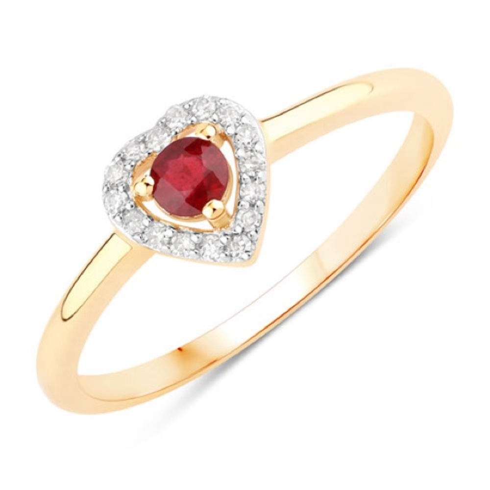 Gold Heart Ring with Red Gemstone